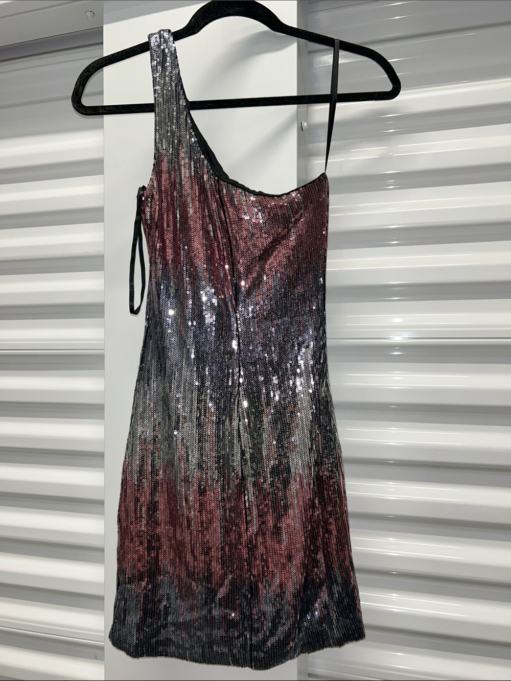 Love Reign One-Shoulder Sequin Dress in Rose and Silver